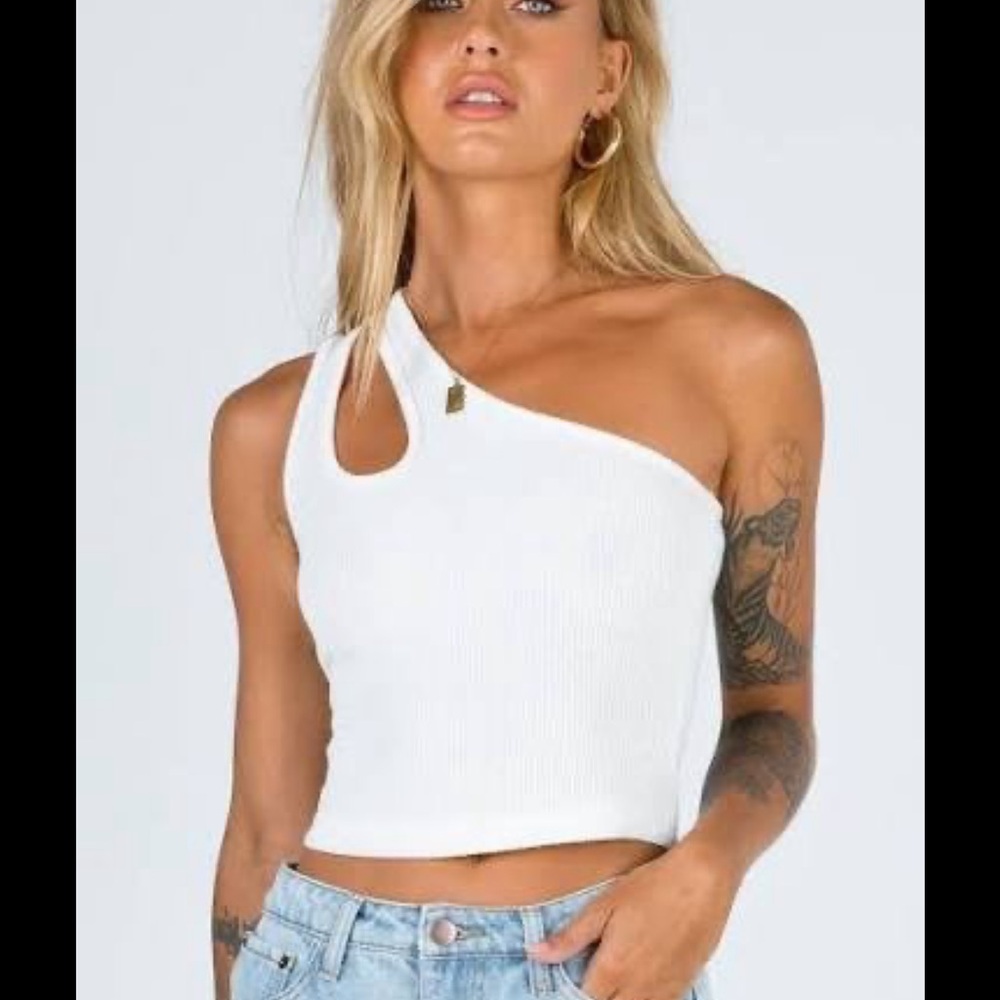 Princess Polly White Asymmetrical Ribbed Tank - Picture 2 of 4